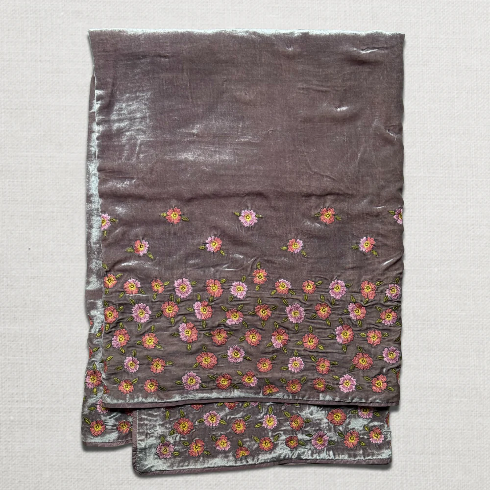 Happy Flower Frame Embroidered Silk Velvet Throw in Lavender - Image 3