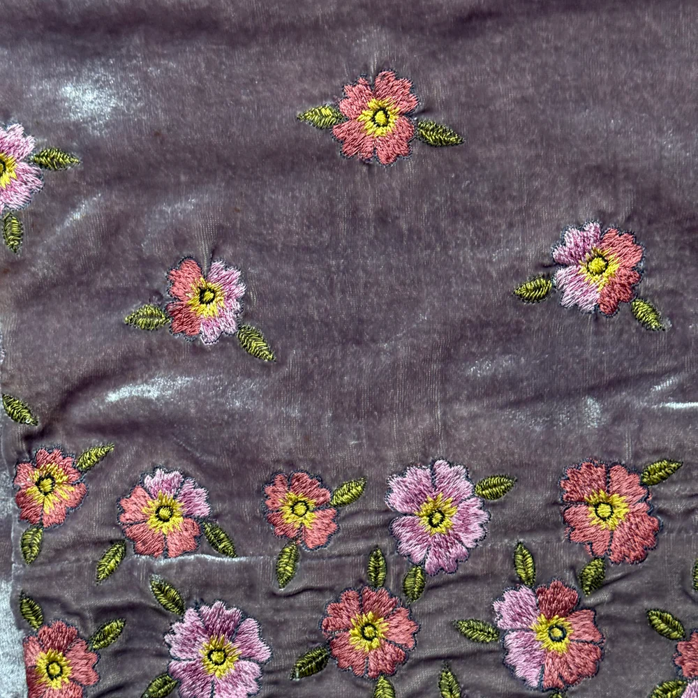 Happy Flower Frame Embroidered Silk Velvet Throw in Lavender - Image 6