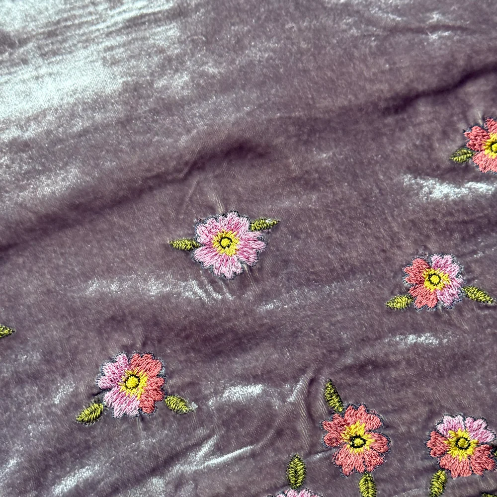 Happy Flower Frame Embroidered Silk Velvet Throw in Lavender - Image 7