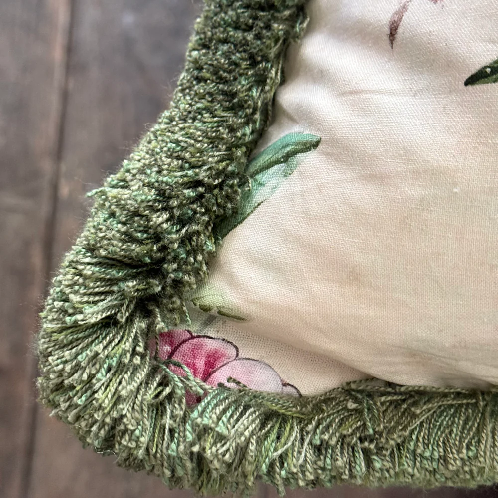 Large Canton Fringe Pillow in Green (No. 70A) with Linen Backing (#MD-01) - Image 4