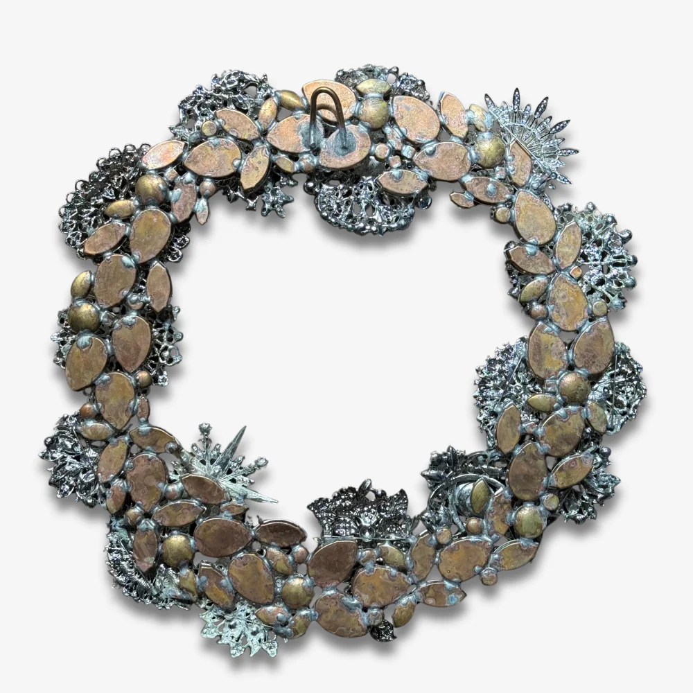 Large Crystal Glass Silver Wreath (2) - Image 2