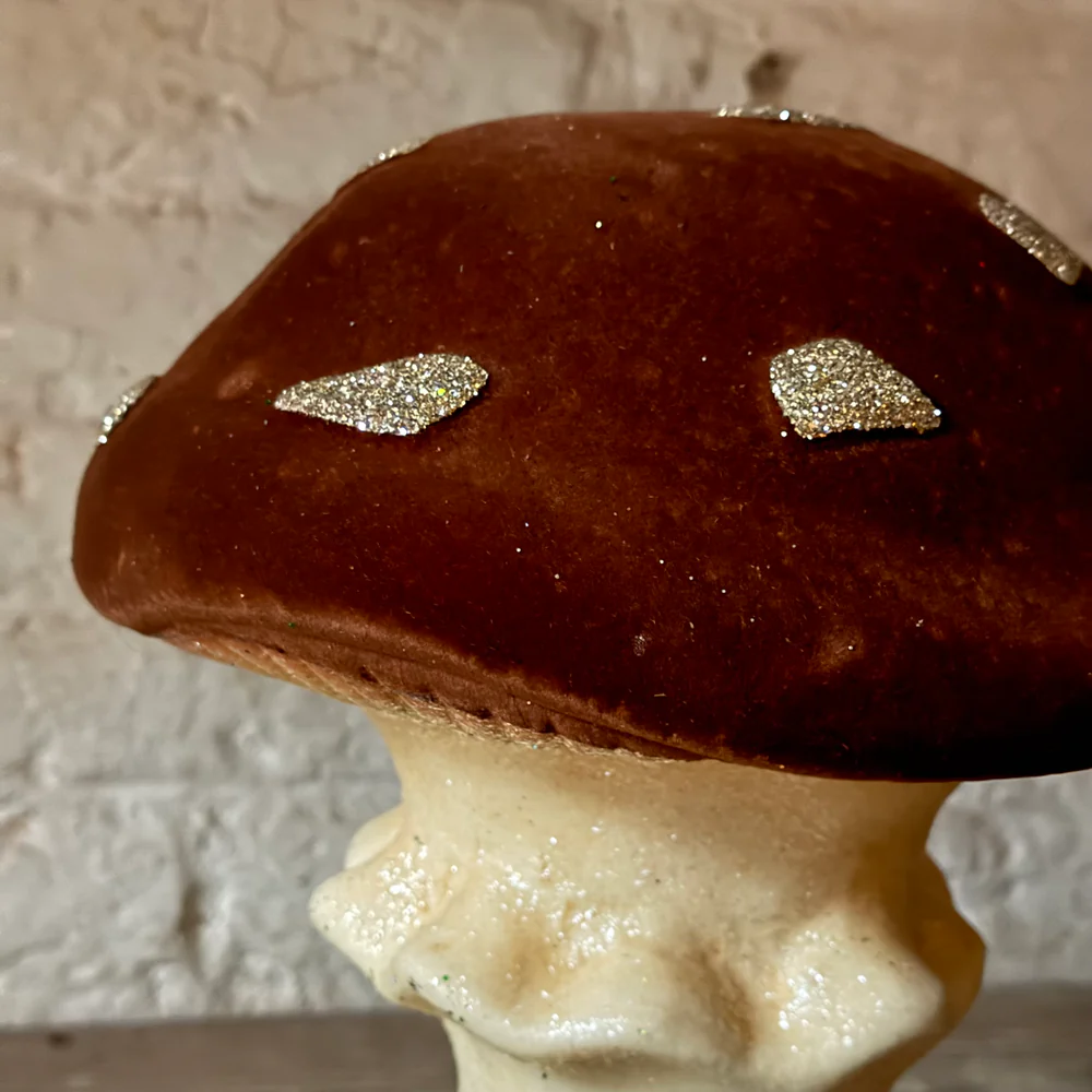 Large Flocked Glitter Mushroom in Brown with Gold - Image 2