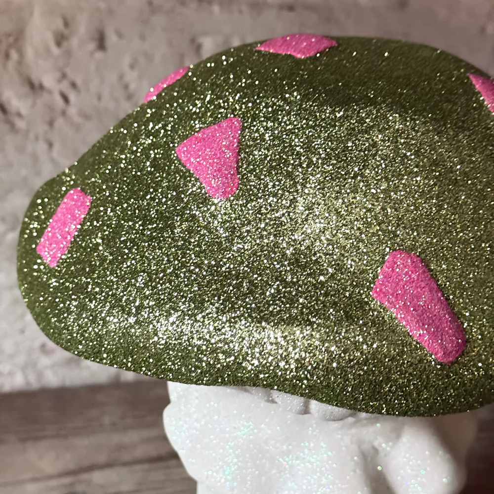 Large Glitter Mushroom in Light Green & Pink - Image 2
