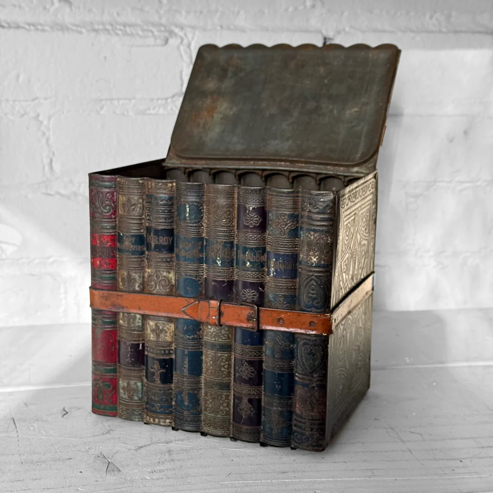 Late 19th-century English Faux Book Stack Biscuit Tin - Image 2
