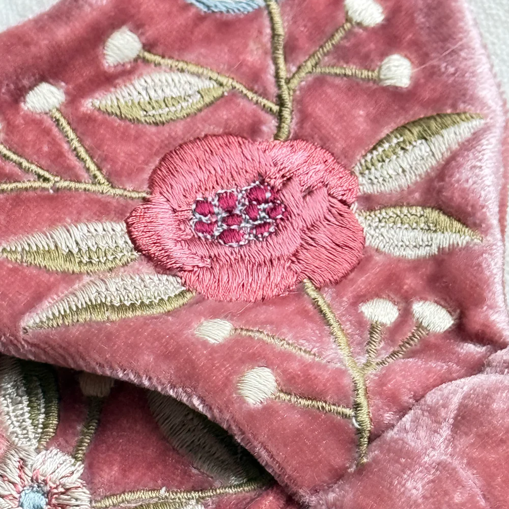 Liza Silk Velvet Embroidered Butterfly in Cyclamen - Image 4