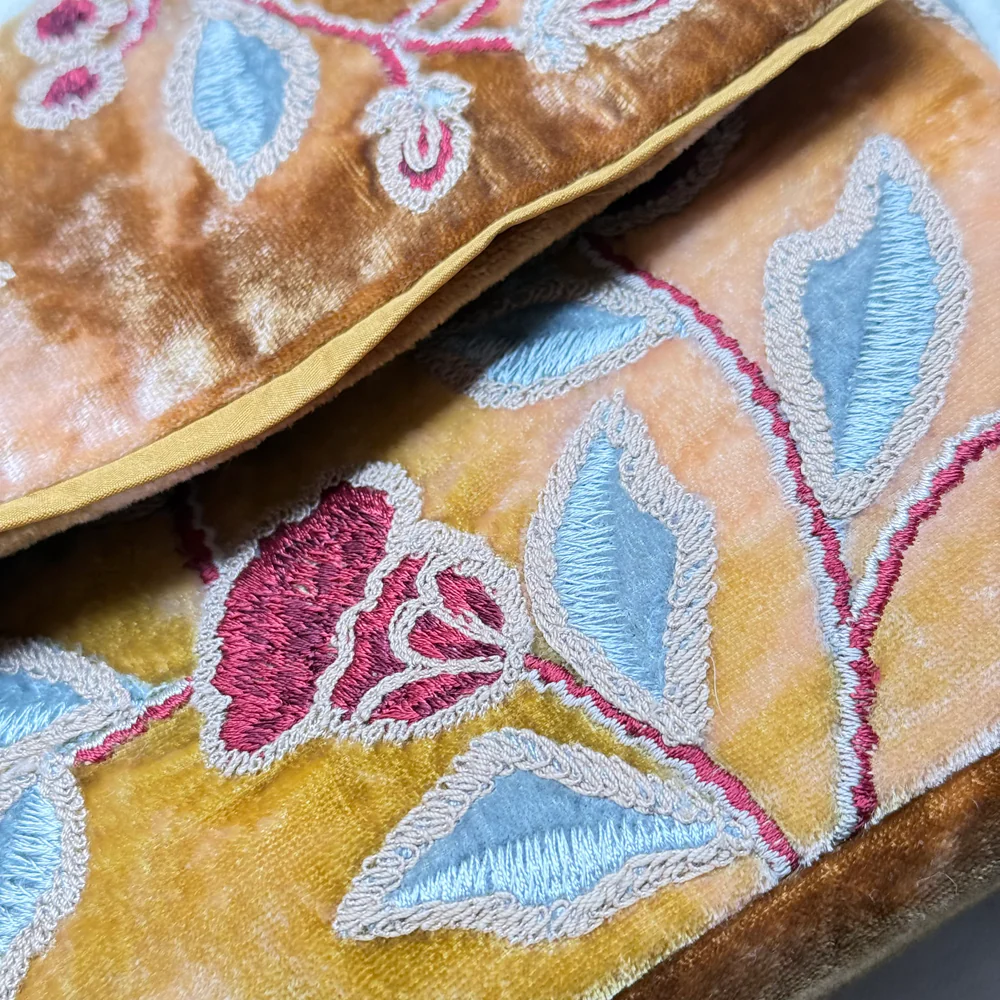 Lorraine Embroidered Silk Velvet Shoulder Bag in Shaded Yellow - Image 3