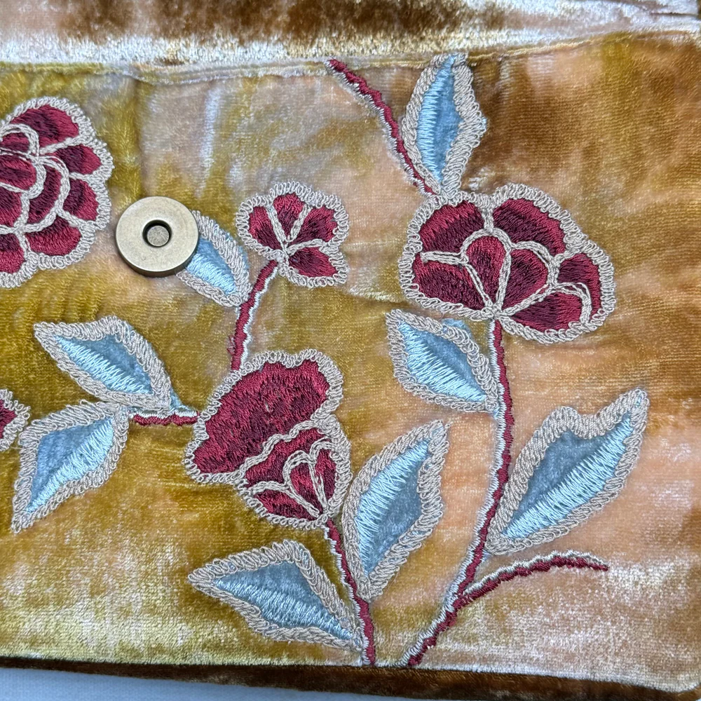 Lorraine Embroidered Silk Velvet Shoulder Bag in Shaded Yellow - Image 4