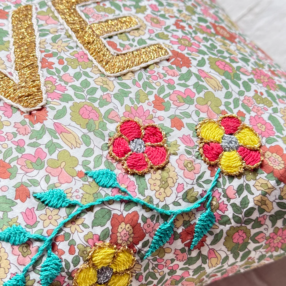 "Love" Embroidered Cushion (26-01) - Image 2