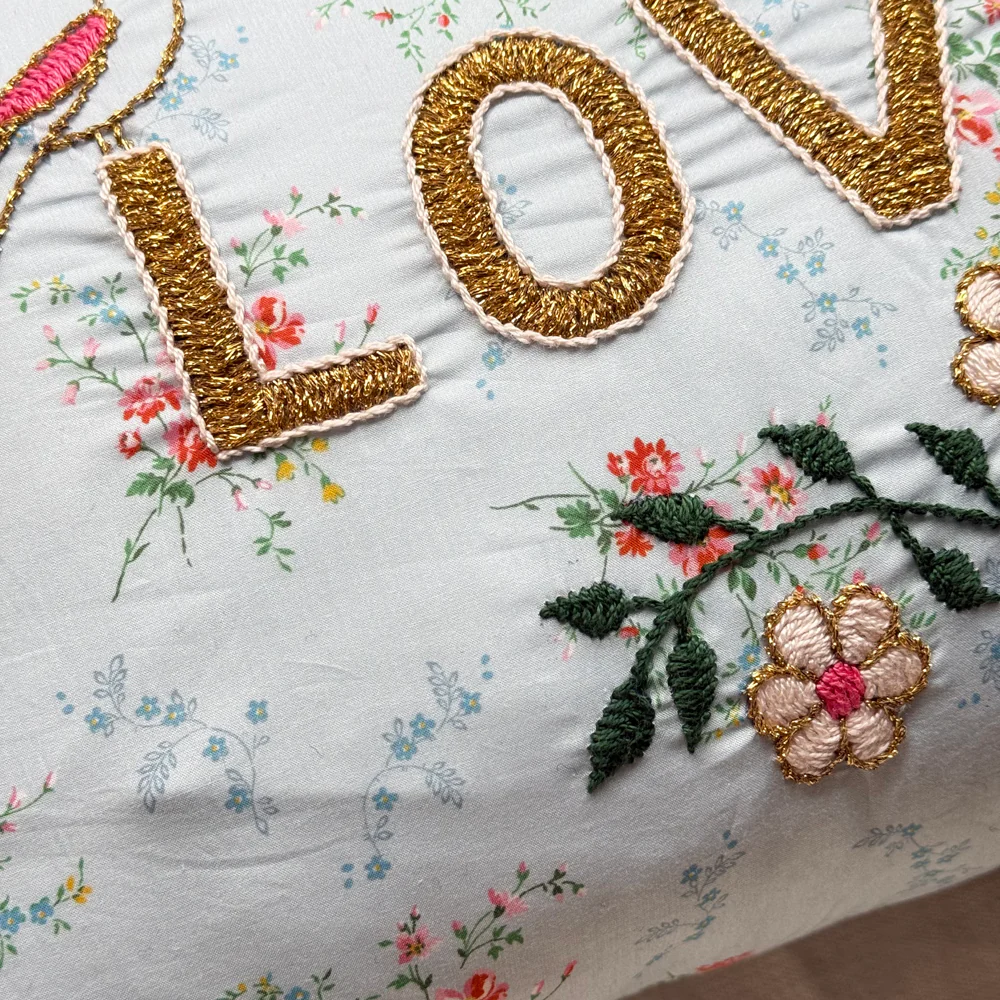 "Love" Embroidered Cushion (26-02) - Image 2
