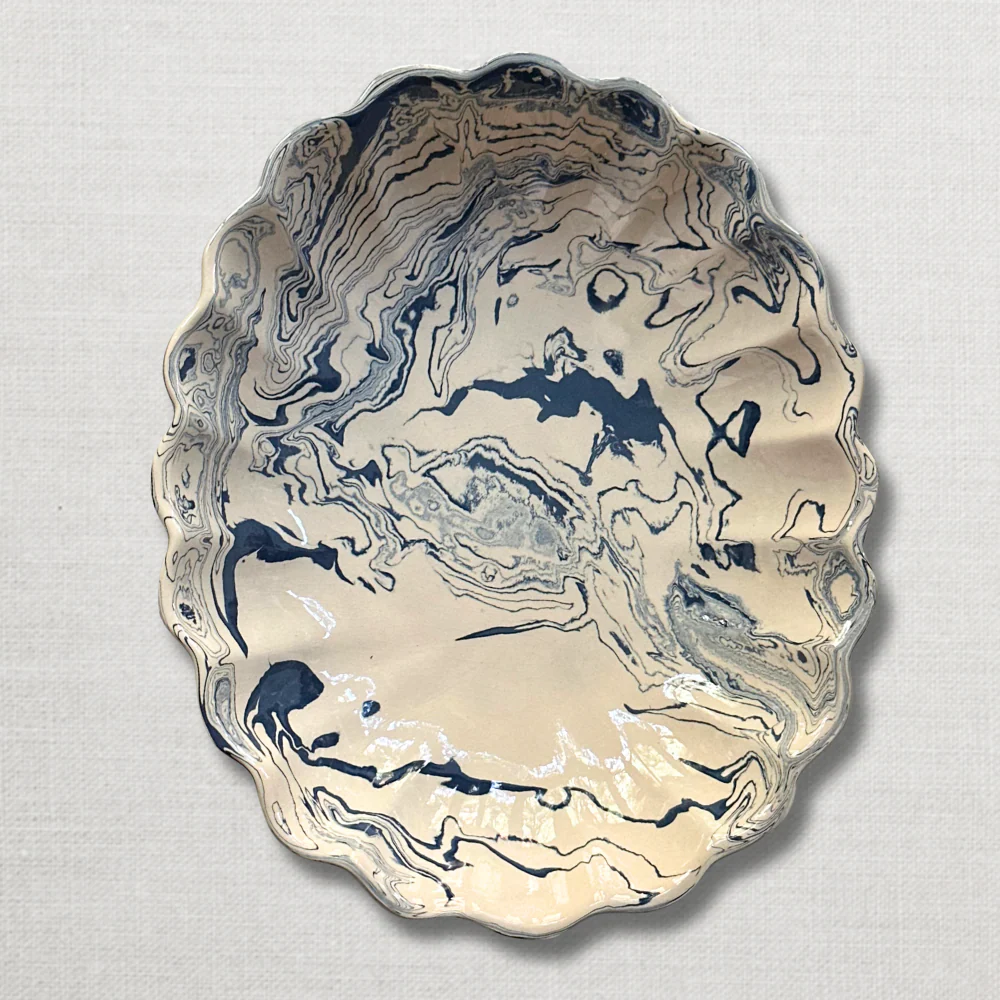 Marbled Portuguese Scalloped Platter in Belle ĂŽle (BI #744)