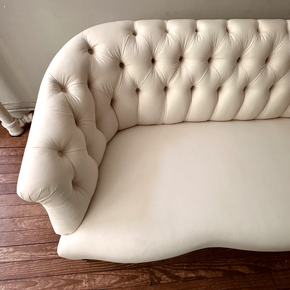 Muslin Covered 19th Century Style Tufted Sofa - Image 5