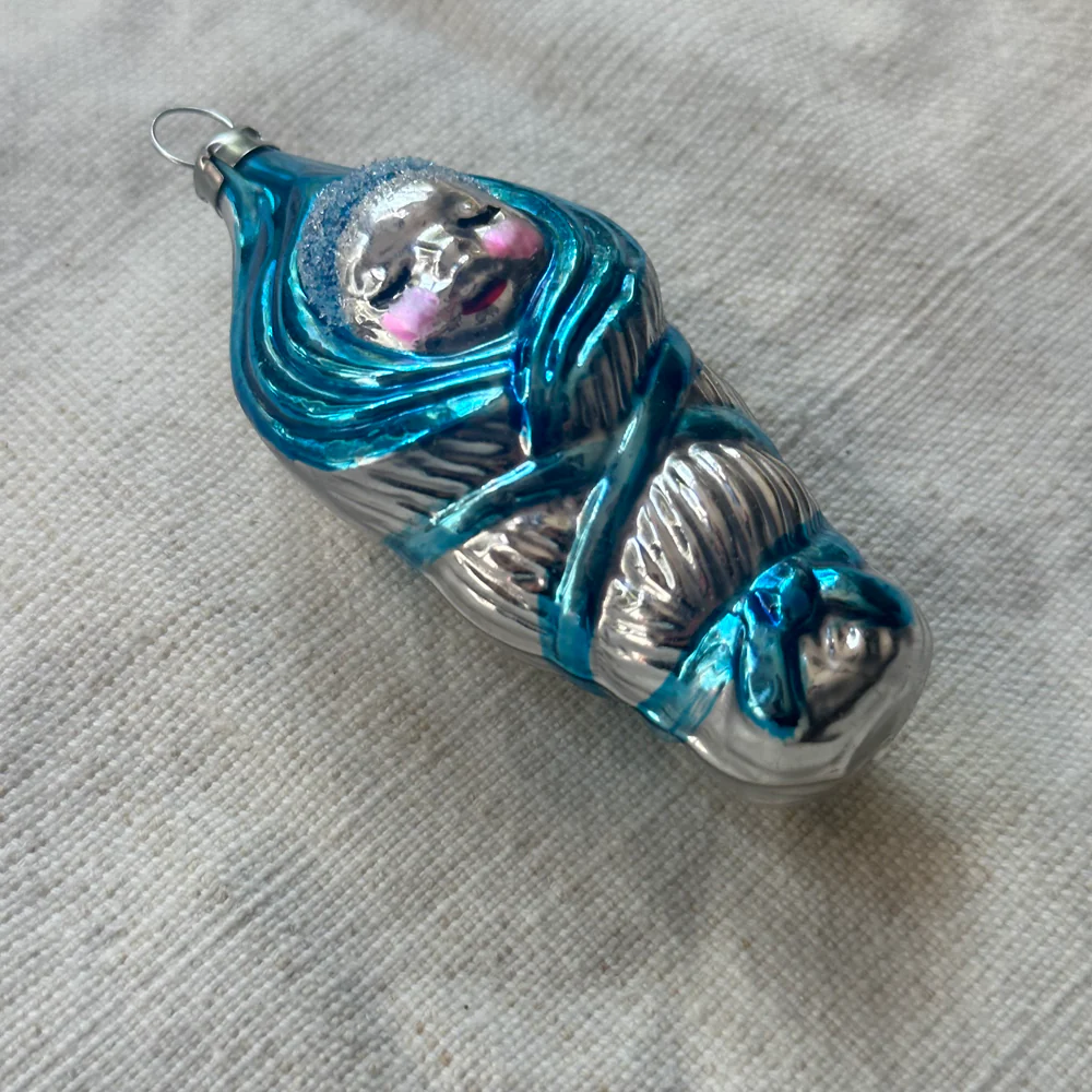 Nostalgic Blue Sleeping Bundled Baby Ornament - Image 2