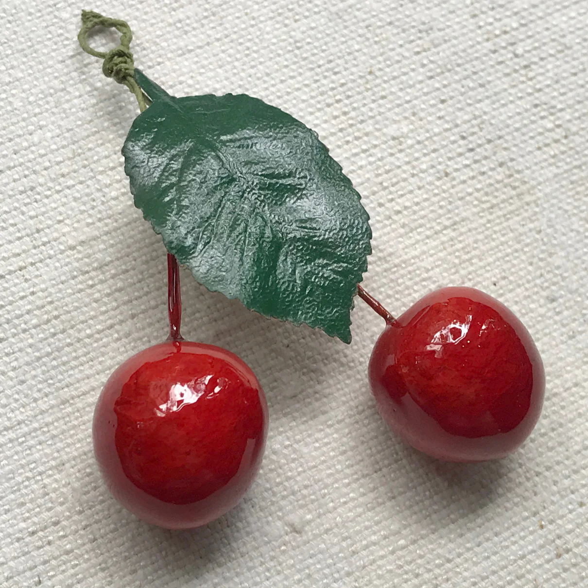 Nostalgic Cherries with Green Leaf Ornament - Image 2