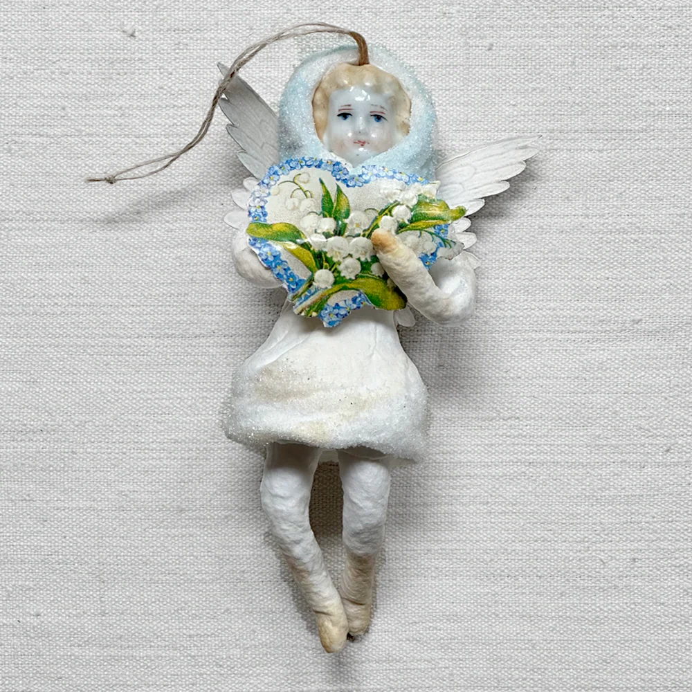 Nostalgic Cotton Angel Scrap Heart with Porcelain Head Ornament