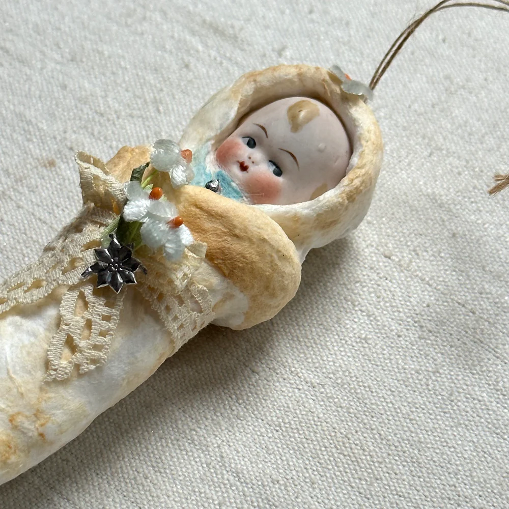 Nostalgic Cotton Baby with Porcelain Head Ornament - Image 2