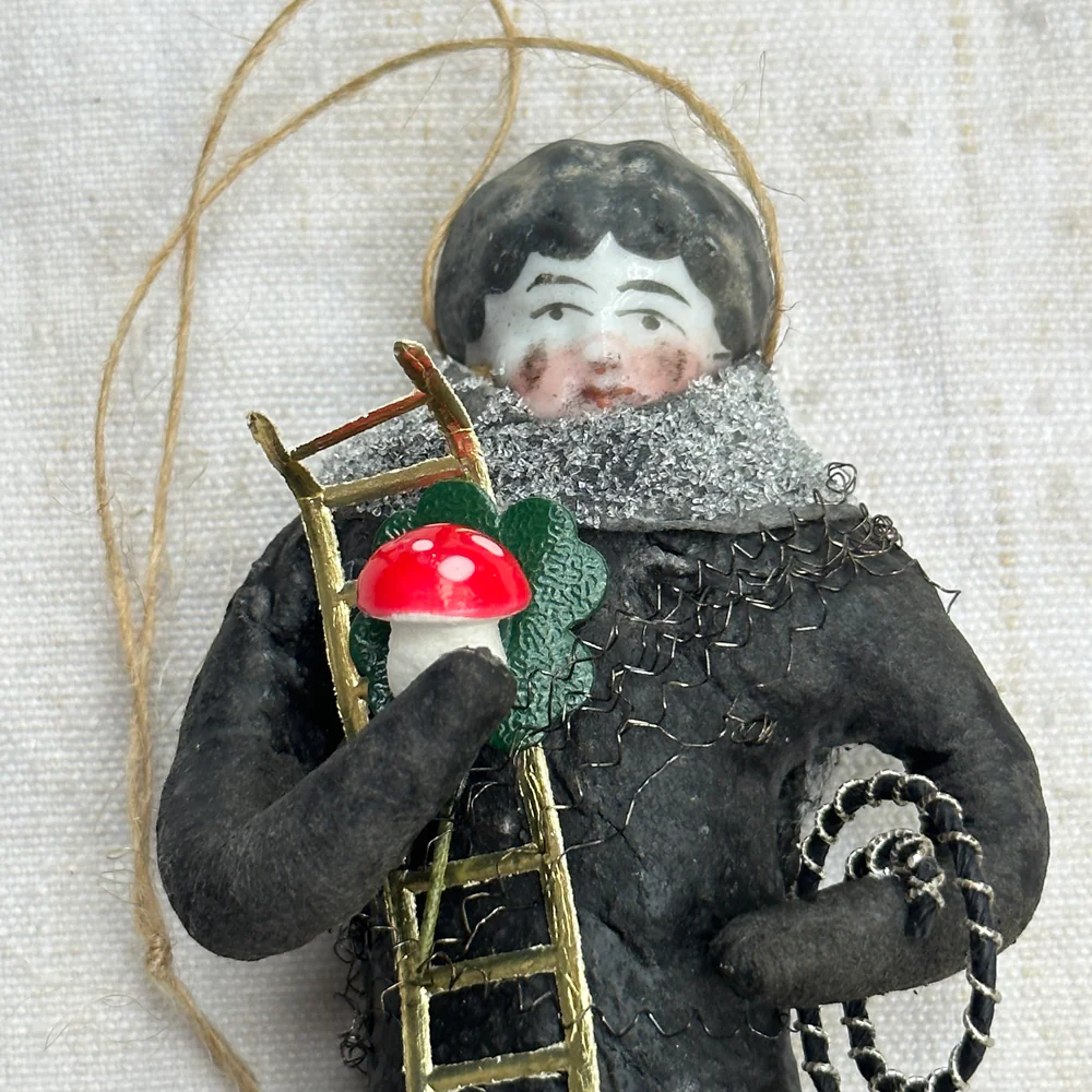 Nostalgic Cotton Chimney Sweeper with Mushroom Ornament - Image 2