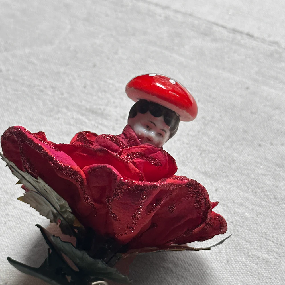 Nostalgic Cotton Rose Girl with Porcelain Head Ornament - Image 2