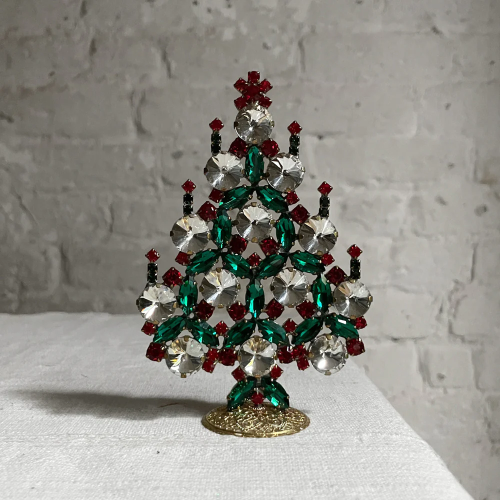 Nostalgic Glass Jeweled Tree with Candles in Red & Turquoise