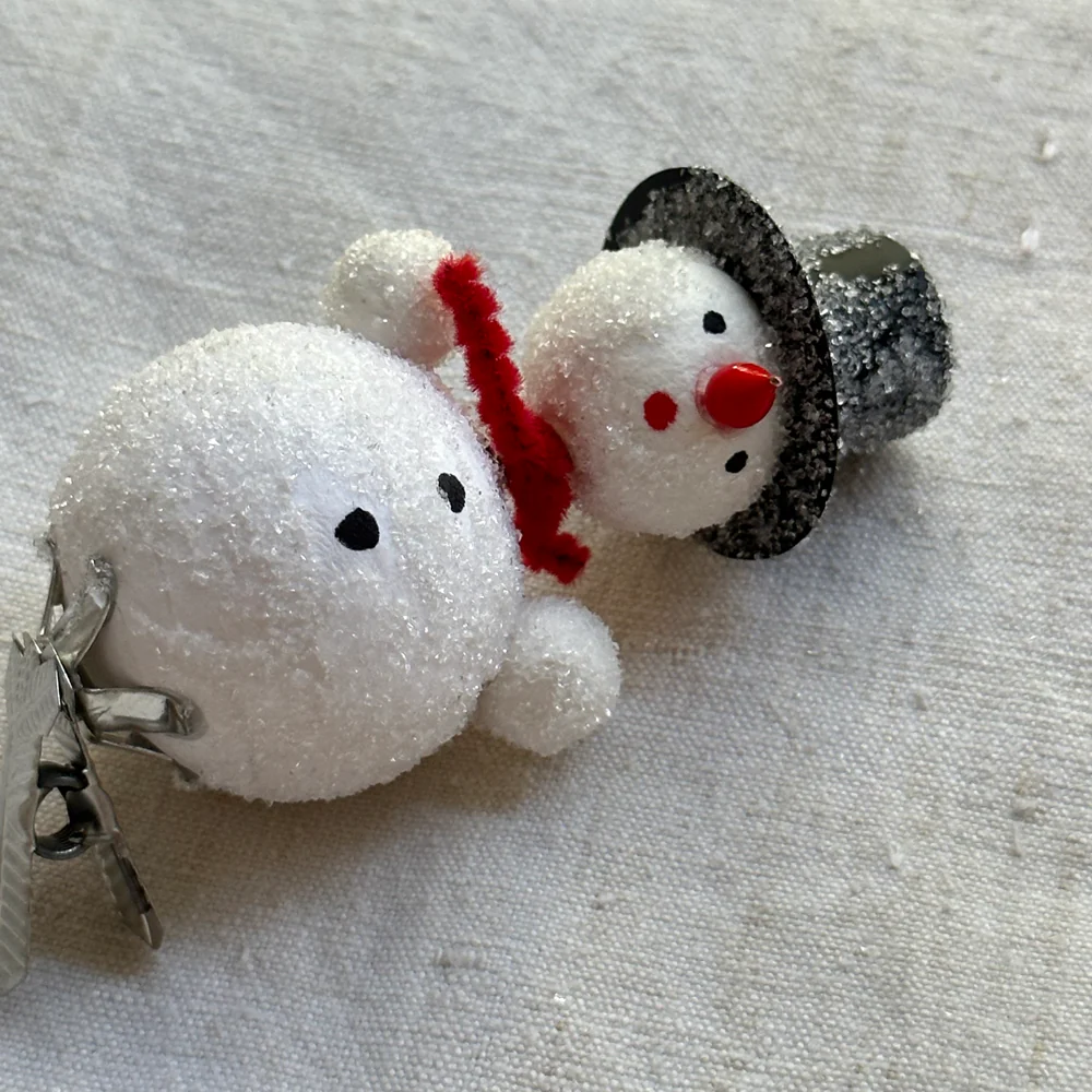 Nostalgic Glitter Cotton Clip-on Snowman Ornament - Image 2