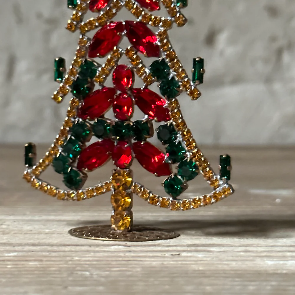 Small Nostalgic Jeweled Glass Crystal Tree w Green Candles - Image 2