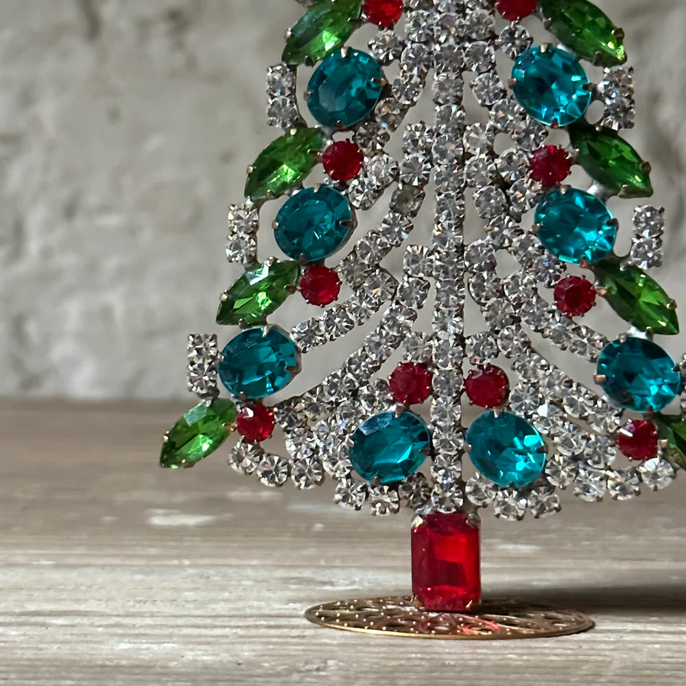 Nostalgic Jeweled Red, White & Blue Glass Crystal Tree - Image 2