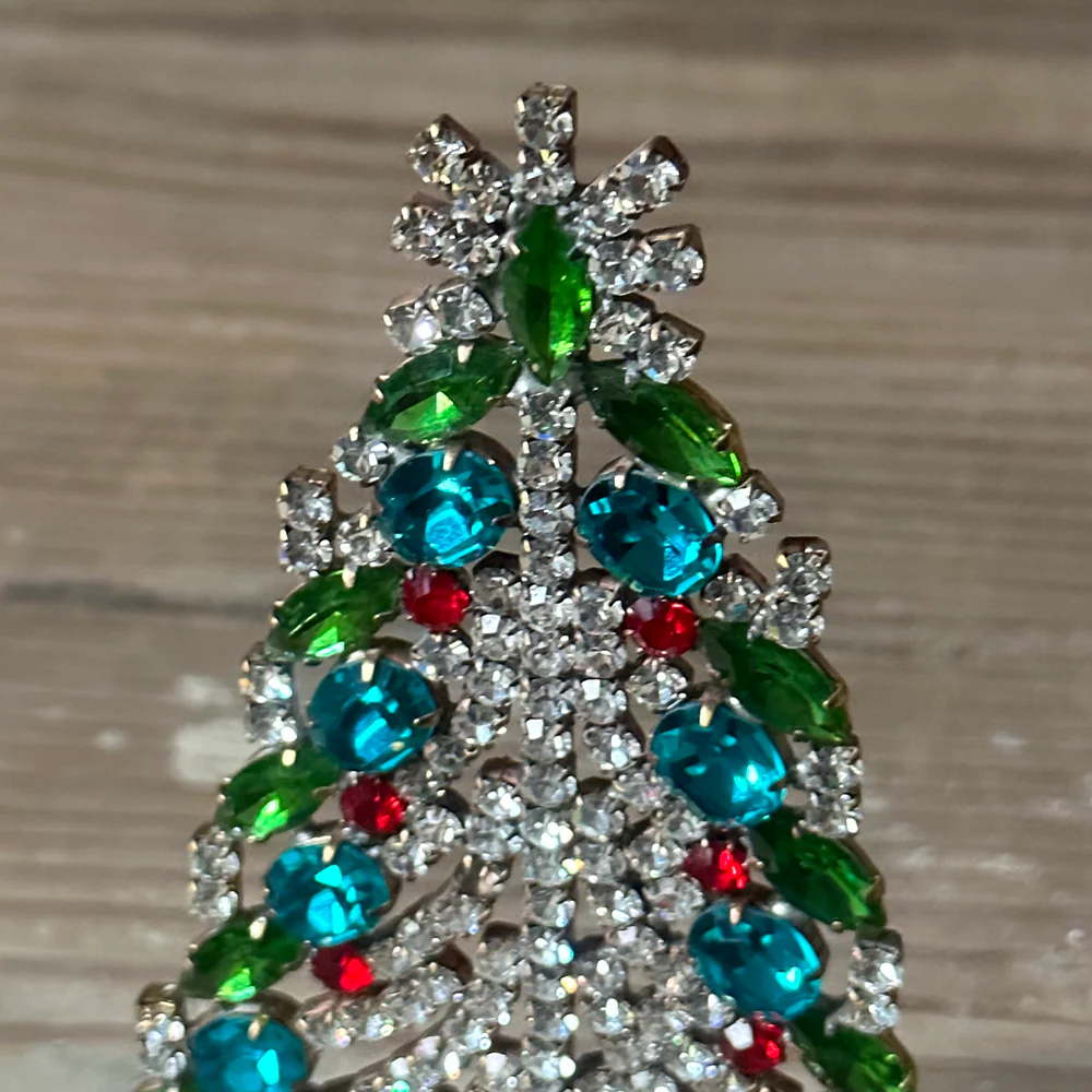Nostalgic Jeweled Red, White & Blue Glass Crystal Tree - Image 3