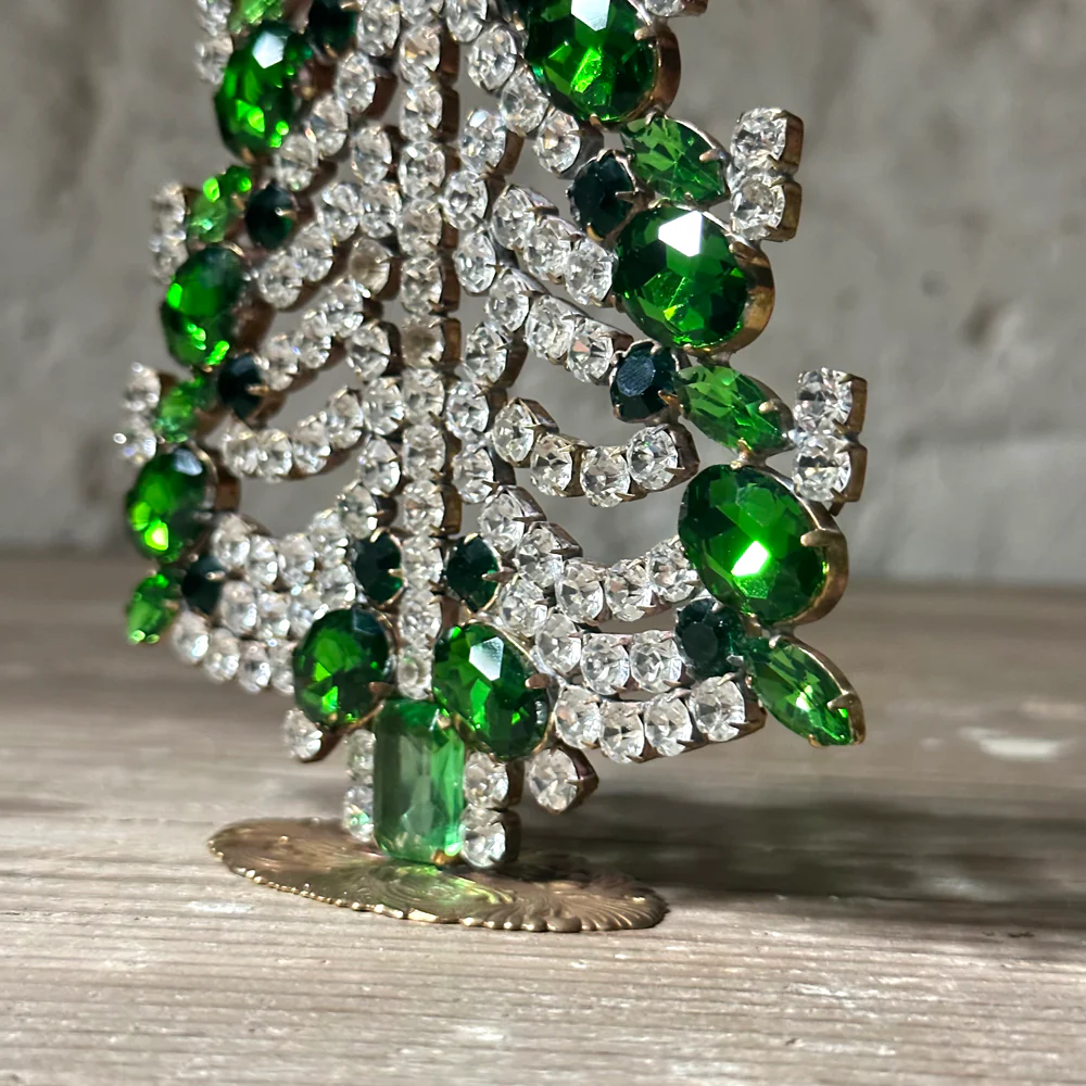 Nostalgic Jeweled Green & Clear Glass Crystal Tree - Image 2