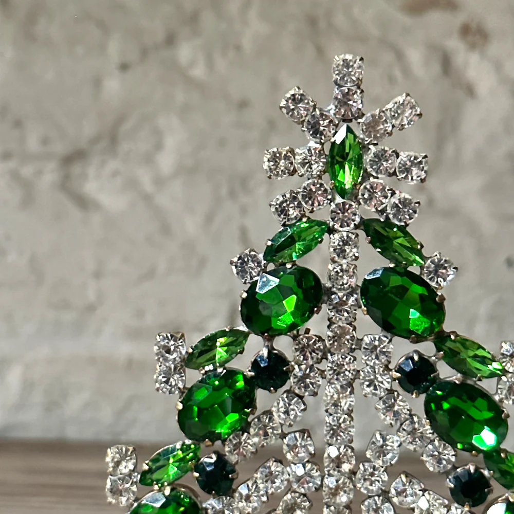 Nostalgic Jeweled Green & Clear Glass Crystal Tree - Image 3