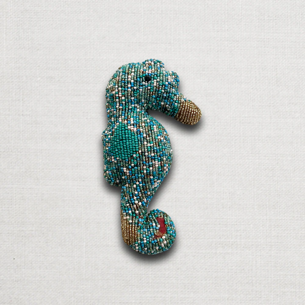 Oceanic Silk Velvet Beaded Seahorse in Aqua #5