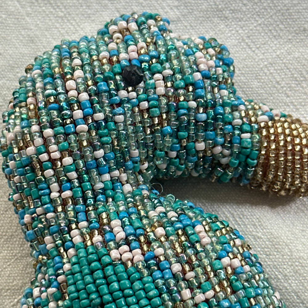 Oceanic Silk Velvet Beaded Seahorse in Aqua #5 - Image 2