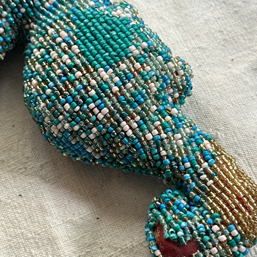 Oceanic Silk Velvet Beaded Seahorse in Aqua #5 - Image 3