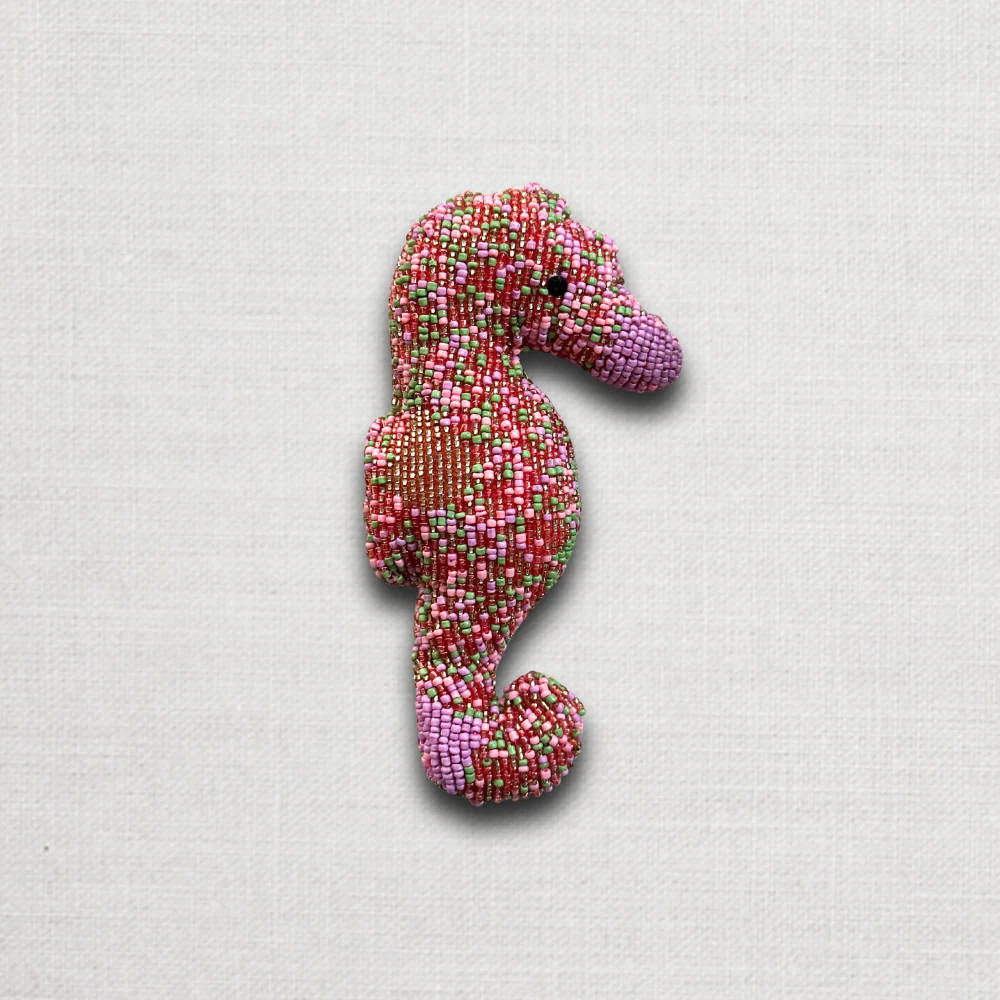 Oceanic Silk Velvet Beaded Seahorse in Pink #1