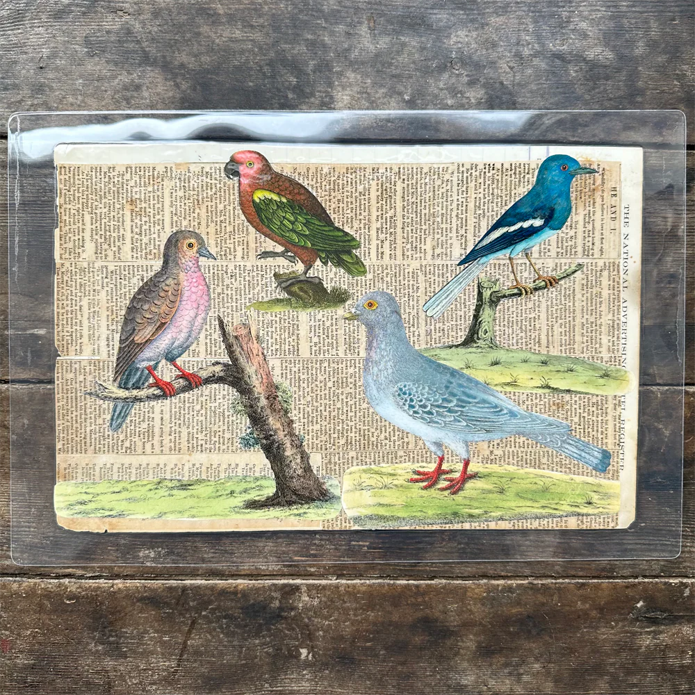 One of a Kind Collaged Birds & Flowers Mat (2-14)
