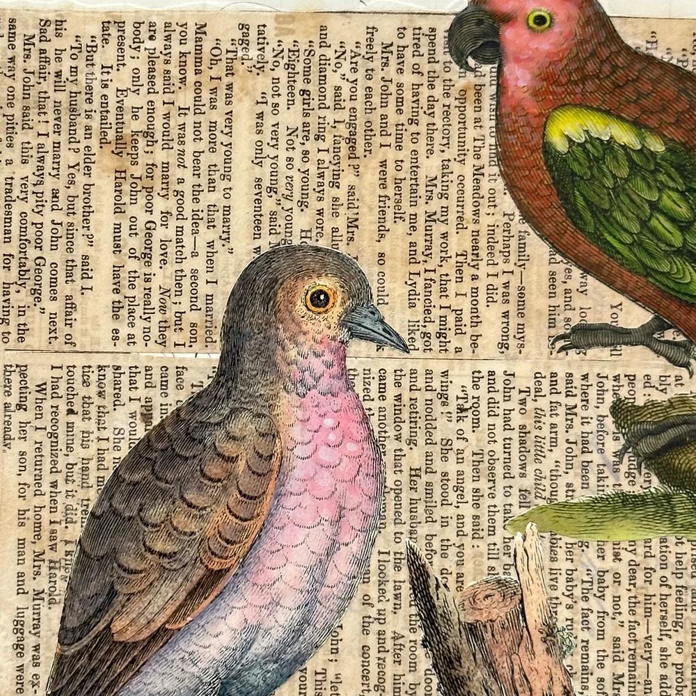 One of a Kind Collaged Birds & Flowers Mat (2-14) - Image 3