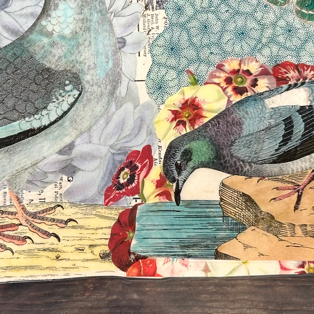 One of a Kind Collaged Birds & Flowers Mat (2-14) - Image 2