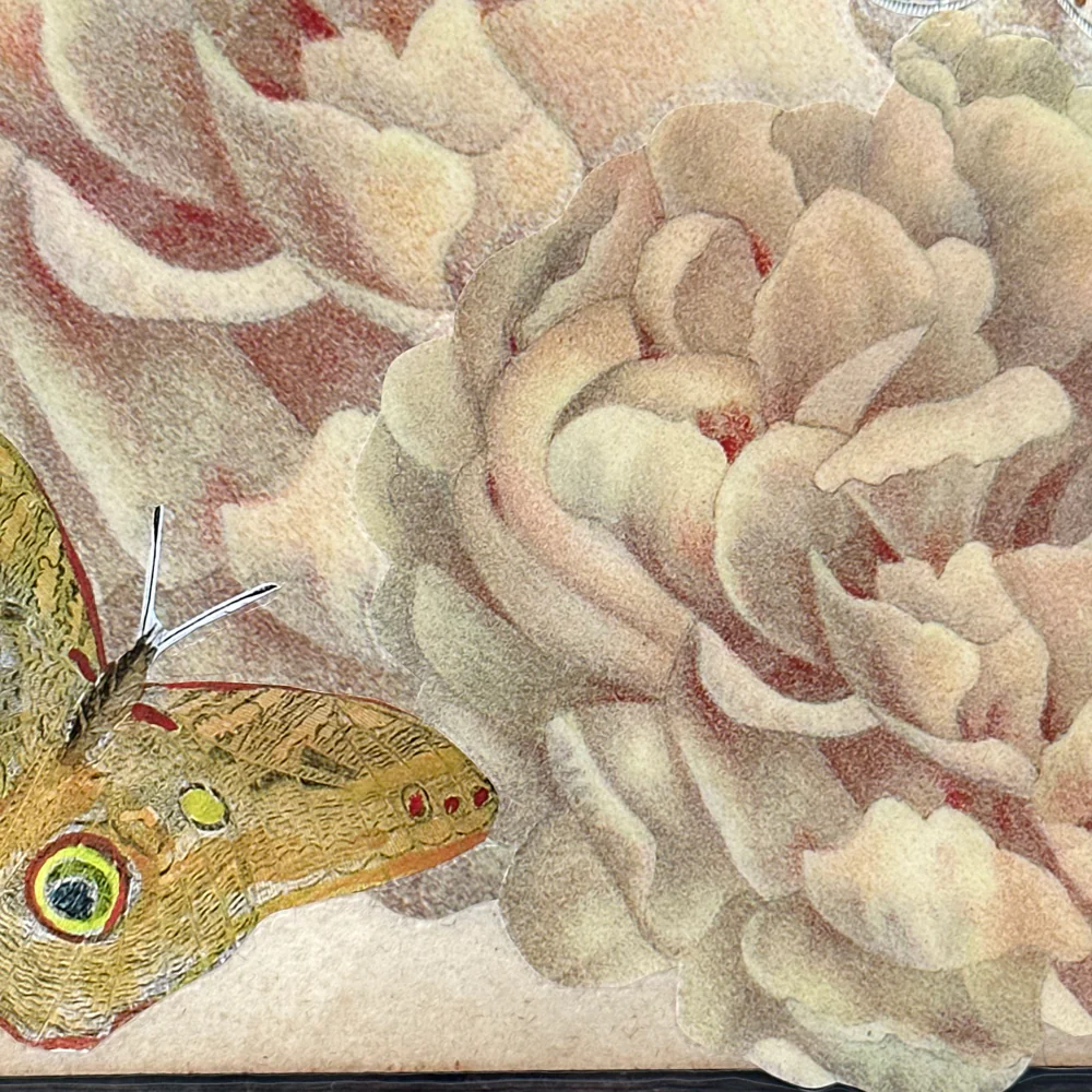 One of a Kind Collaged Butterflies & Flower Mat Pair (2-10 & 2-11) - Image 6