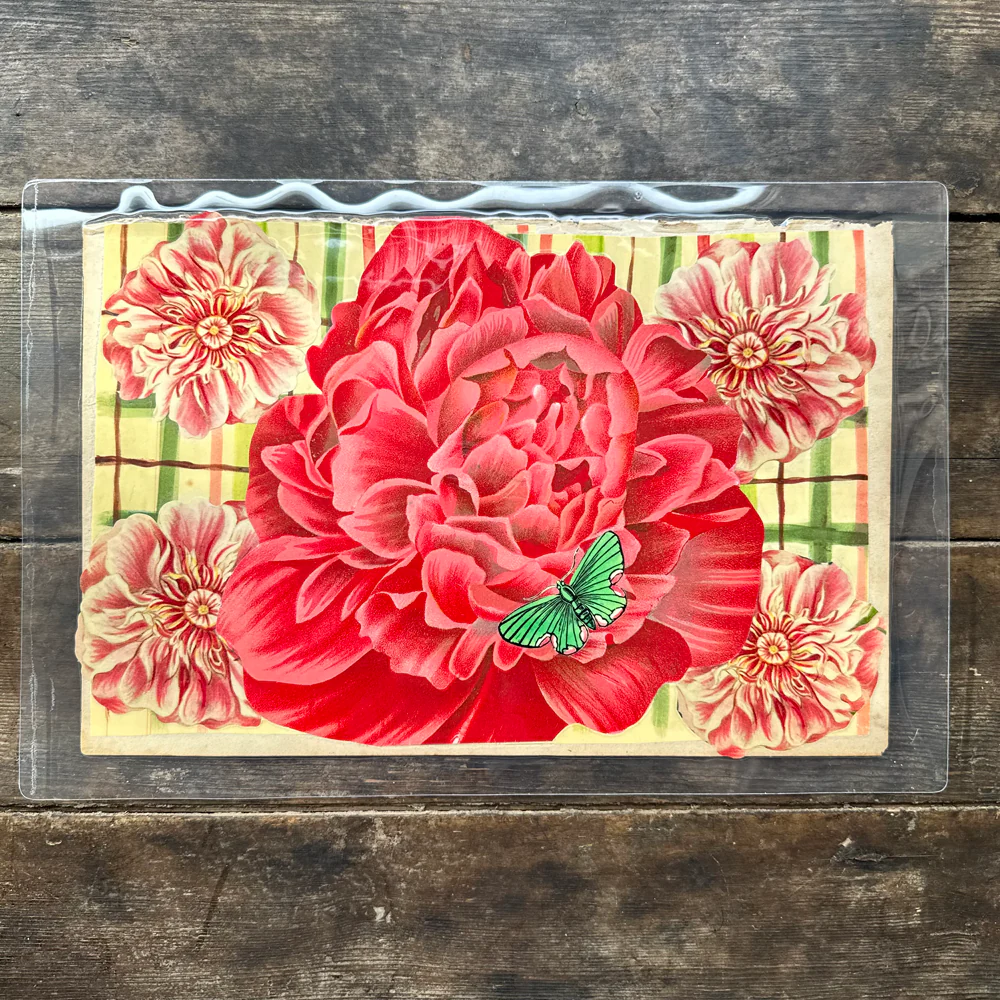 One of a Kind Collaged Butterflies & Flower Mat Pair (2-07 & 2-18) - Image 2