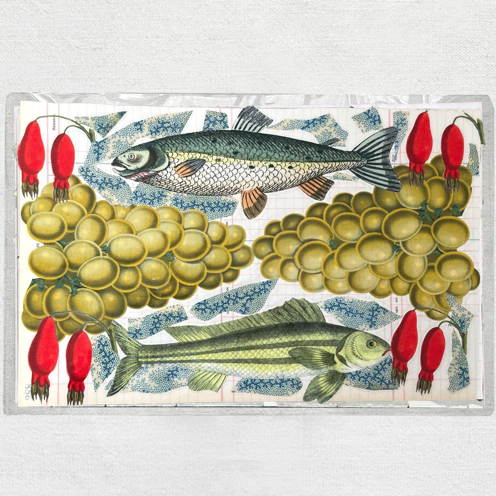 One of a Kind Collaged Fish Mat Pair - Image 2