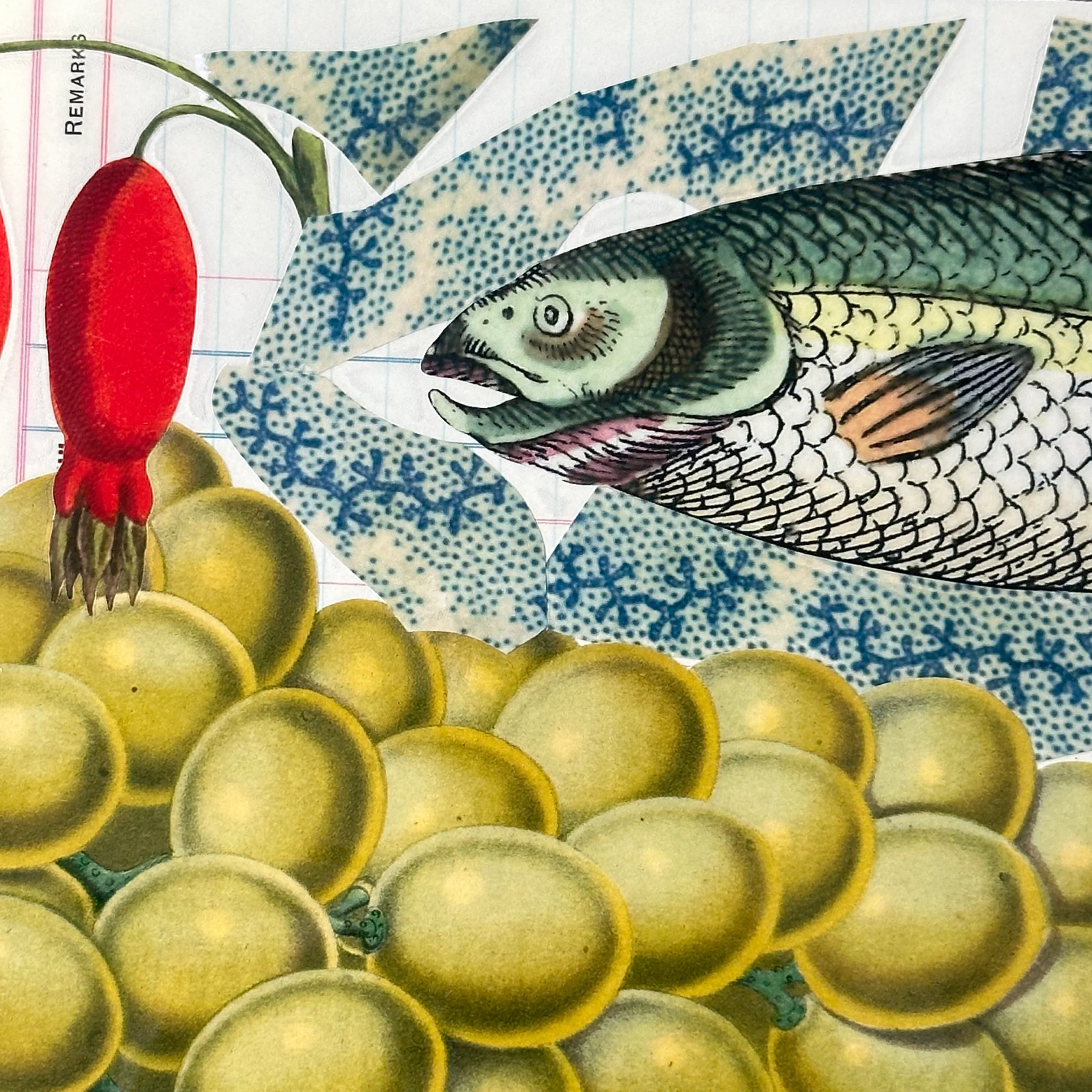 One of a Kind Collaged Fish Mat Pair - Image 3