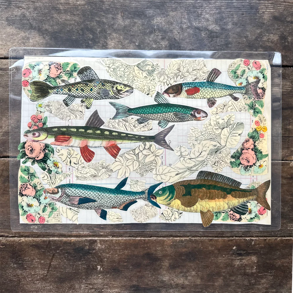 One of a Kind Collaged Fish Mat Pair (2-05 & 2-06) - Image 4