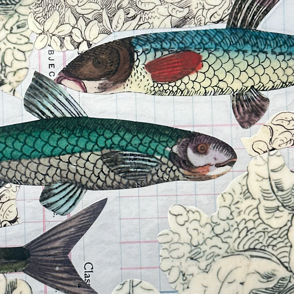 One of a Kind Collaged Fish Mat Pair (2-05 & 2-06) - Image 5