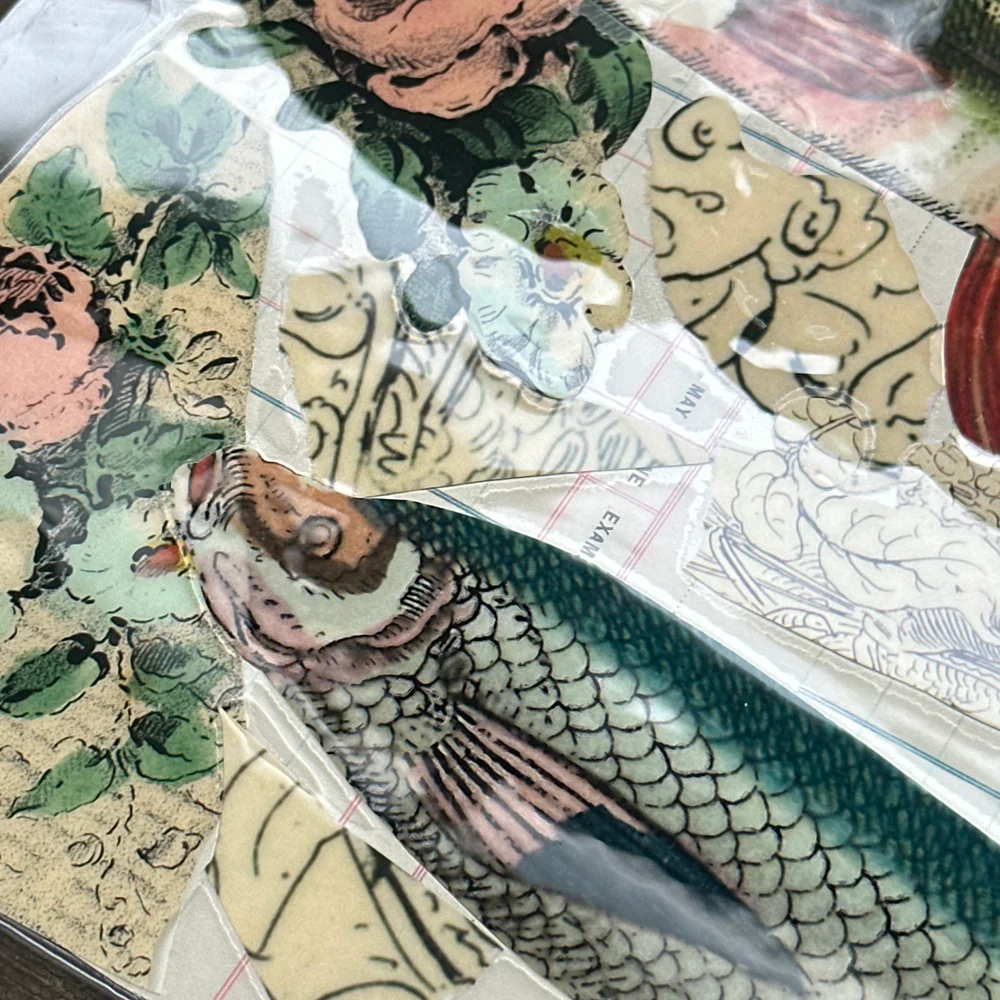 One of a Kind Collaged Fish Mat Pair (2-05 & 2-06) - Image 6