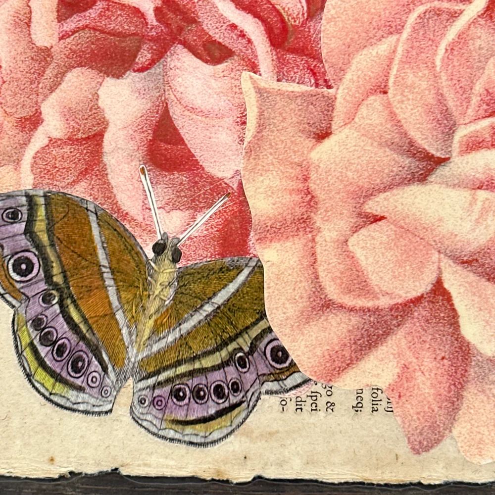 One of a Kind Collaged Pink Flower & Butterly Mat Pair (2-17 & 2-19) - Image 3
