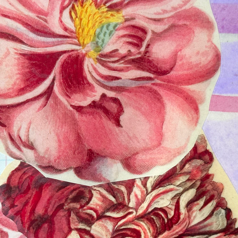 One of a Kind Collaged Pink Flower Mat Pair (2-03 & 2-04) - Image 3