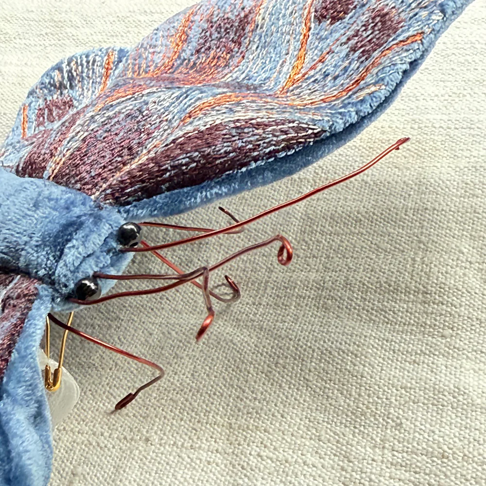 Original Silk Velvet Embroidered Butterfly in Cobalt - Image 3