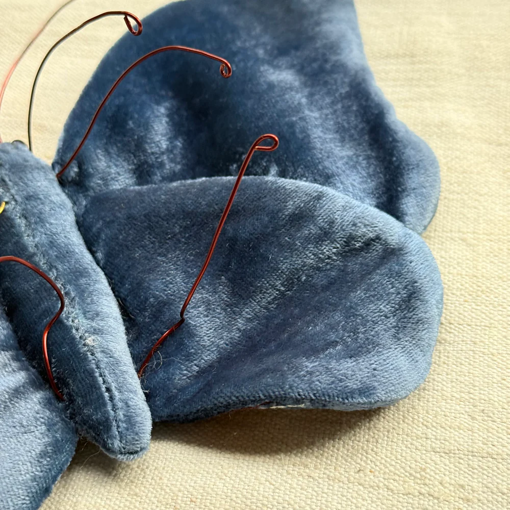 Original Silk Velvet Embroidered Butterfly in Cobalt - Image 4