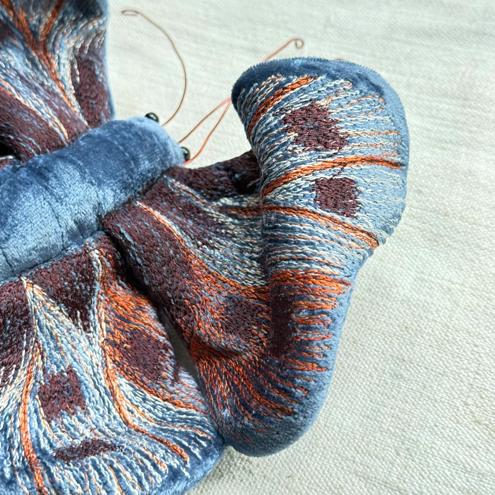 Original Silk Velvet Embroidered Butterfly in Cobalt - Image 5