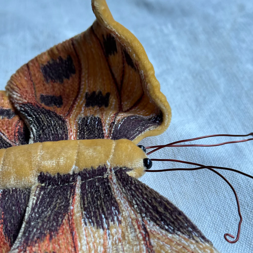 Original Silk Velvet Embroidered Butterfly in Corn Yellow - Image 3