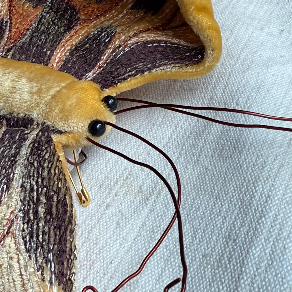 Original Silk Velvet Embroidered Butterfly in Corn Yellow - Image 4