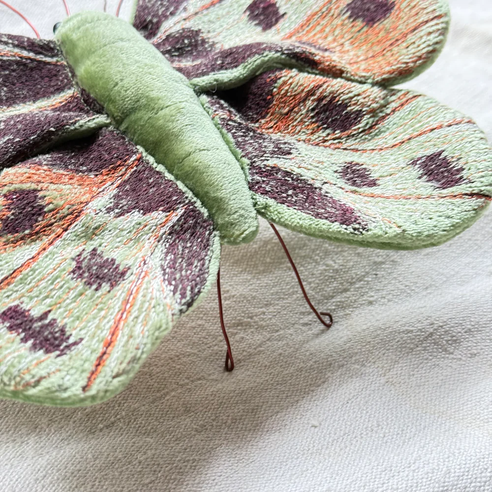 Original Silk Velvet Embroidered Butterfly in Emerald - Image 3